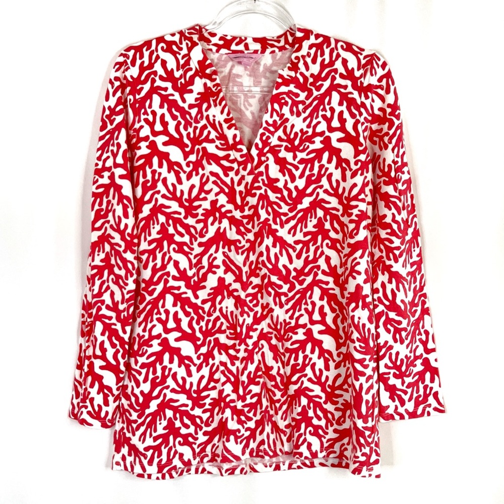 Lilly Pulitzer | Coral Treasure Odette Tunic Top V-Neck Cotton Blend S